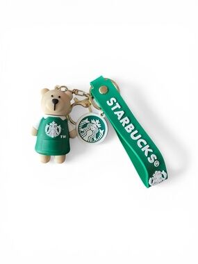 Starbucks Green Bear Strap Keychain with Logo Charm